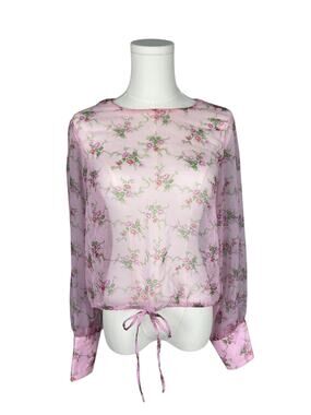 Vintage 70s Pastel Sheer Long Sleeve Cuff Synch Waist Layering Boho Top M